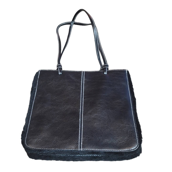 Bucket Purse Black Faux Fur Edges 8" Height 8.5" Width - Picture 1 of 8